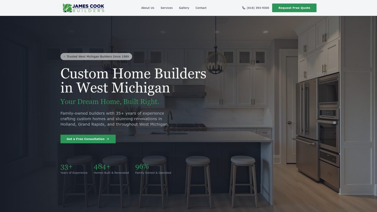 James Cook Builders website homepage