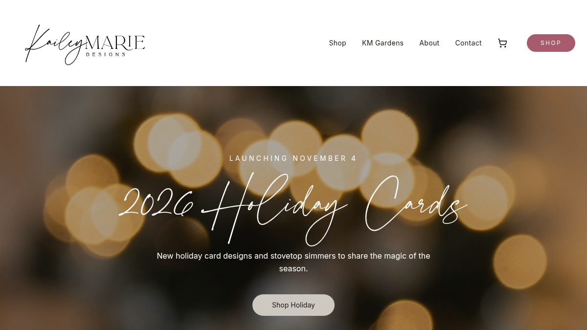 Kailey Marie Designs website homepage